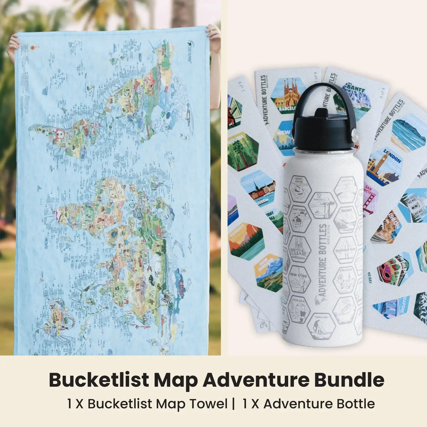 Bucketlist Map Towel & Bottle Bundle