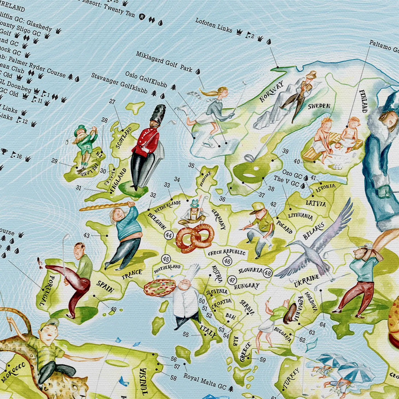 Close-up of the Golf Map canvas highlighting icons on course style and signature holes