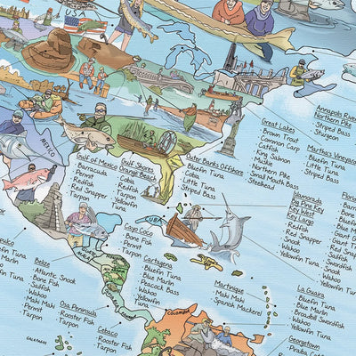 Close-up of the Fishing Map canvas highlighting icons on fish species and fishing conditions