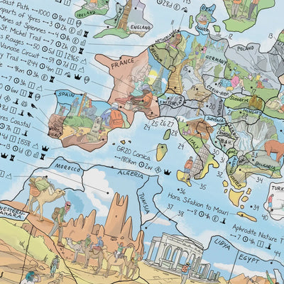 Close-up of the Hiking Map poster highlighting icons on landscape and trail length