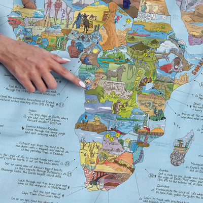 Close-up of the Bucketlist Map towel highlighting icons on adventures and festivals