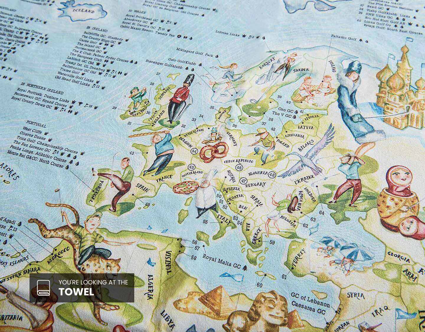 image of funny golf illustrations on world map