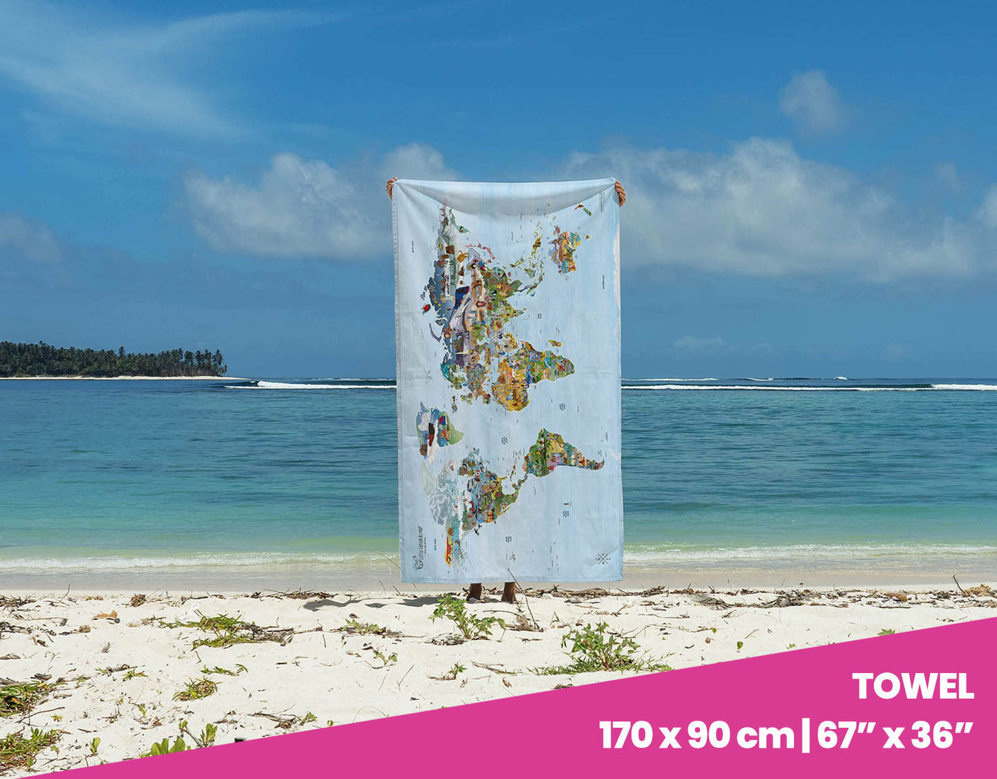 image of beach towel with world map